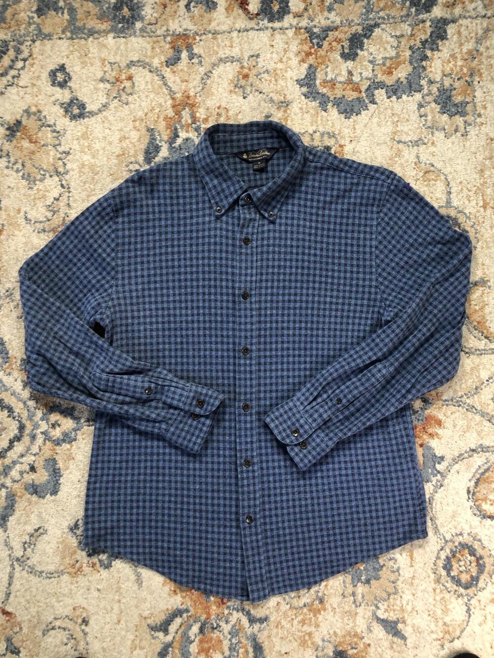 Brooks Brothers Shirt Mens M Blue Check Flannel Long Sleeve Button Up Casual